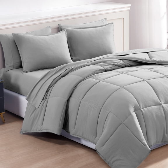 Casa Platino Twin Comforter Set Pre-Washed - 5 Piece Bed in a Bag – Soft Brushed Microfiber Twin Comforter Set – Includes Comforter, Flat Sheet, Fitted Sheet, 1 Pillowcase & 1 Sham- Silver