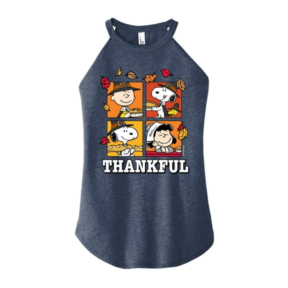Peanuts - Thankful - Juniors High Neck Tank Top