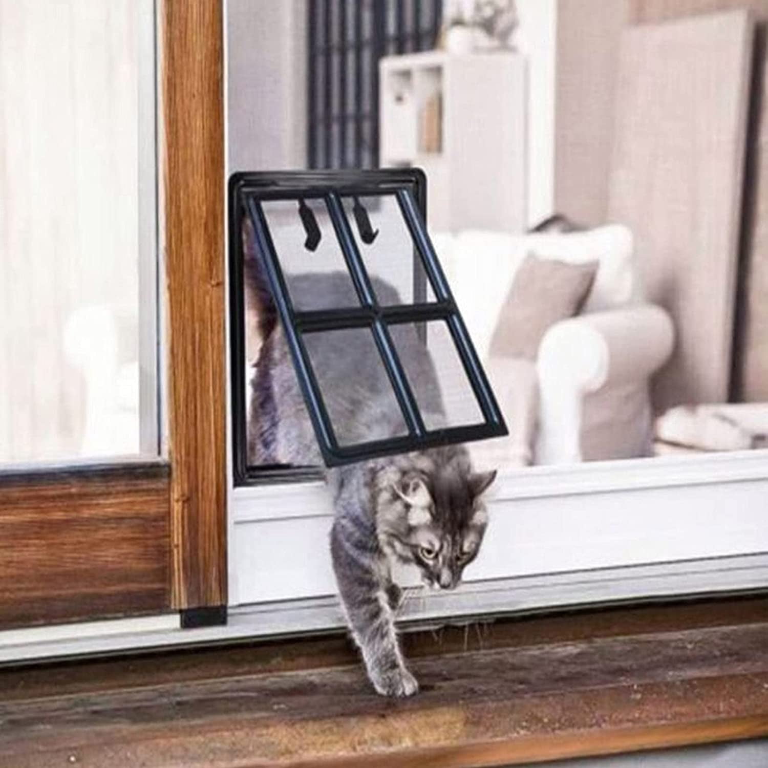 Pet Door for Screen Door Pet Screen Door Doggy Door with Magnetic Flap Lockable Cat and Dog Door for Existing Screen Sliding Door Window and Porch