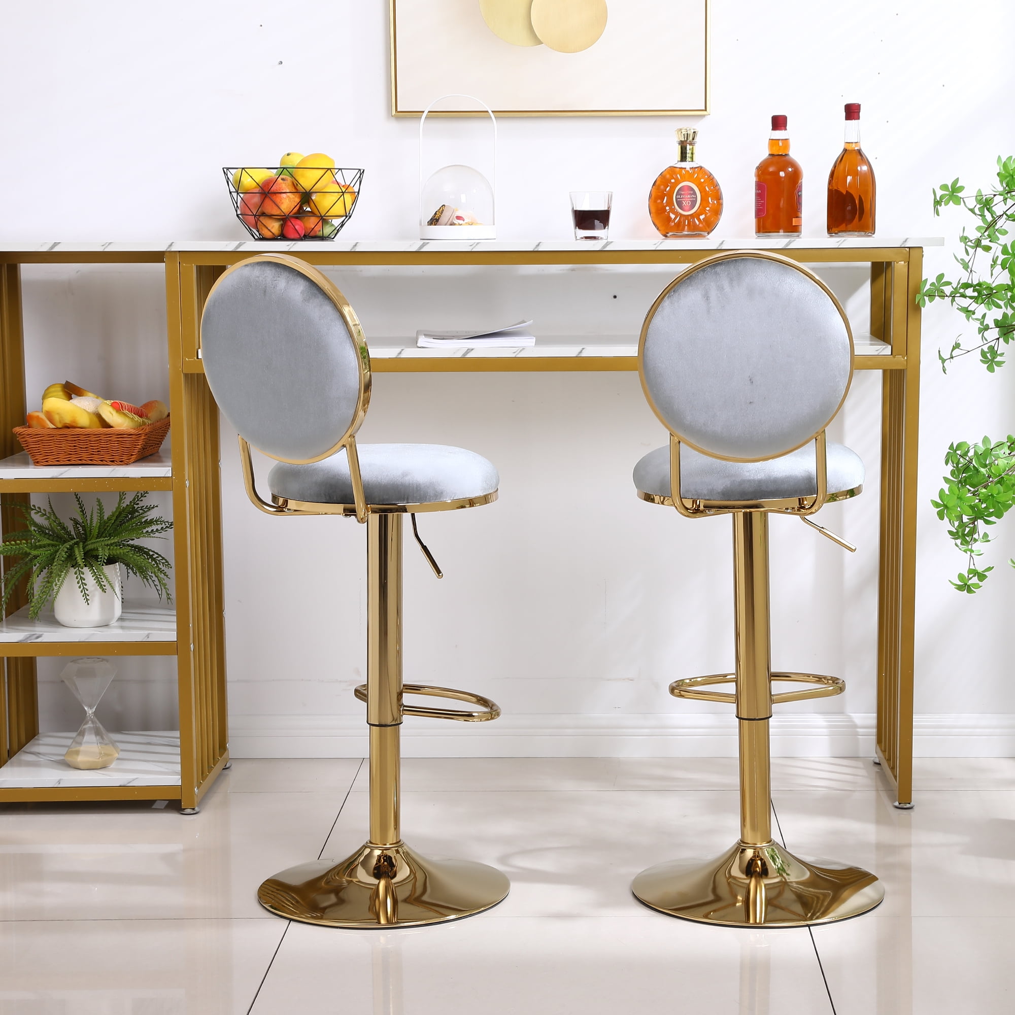 Resenkos Modern Adjustable Counter Height Bar Stools Dining Chairs with Adjustable Height, Grey Velvet, Set of 2