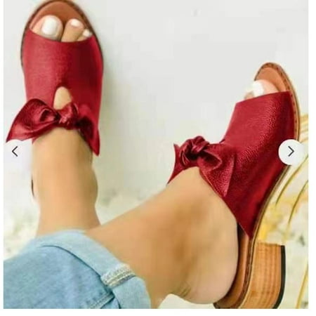 

Dezsed Womens Slip on Sandals Summer Thick Sole Middle Heel Slippers Comfortable Shoes Butterfly Buckle Sandals Red 40 on Clearance