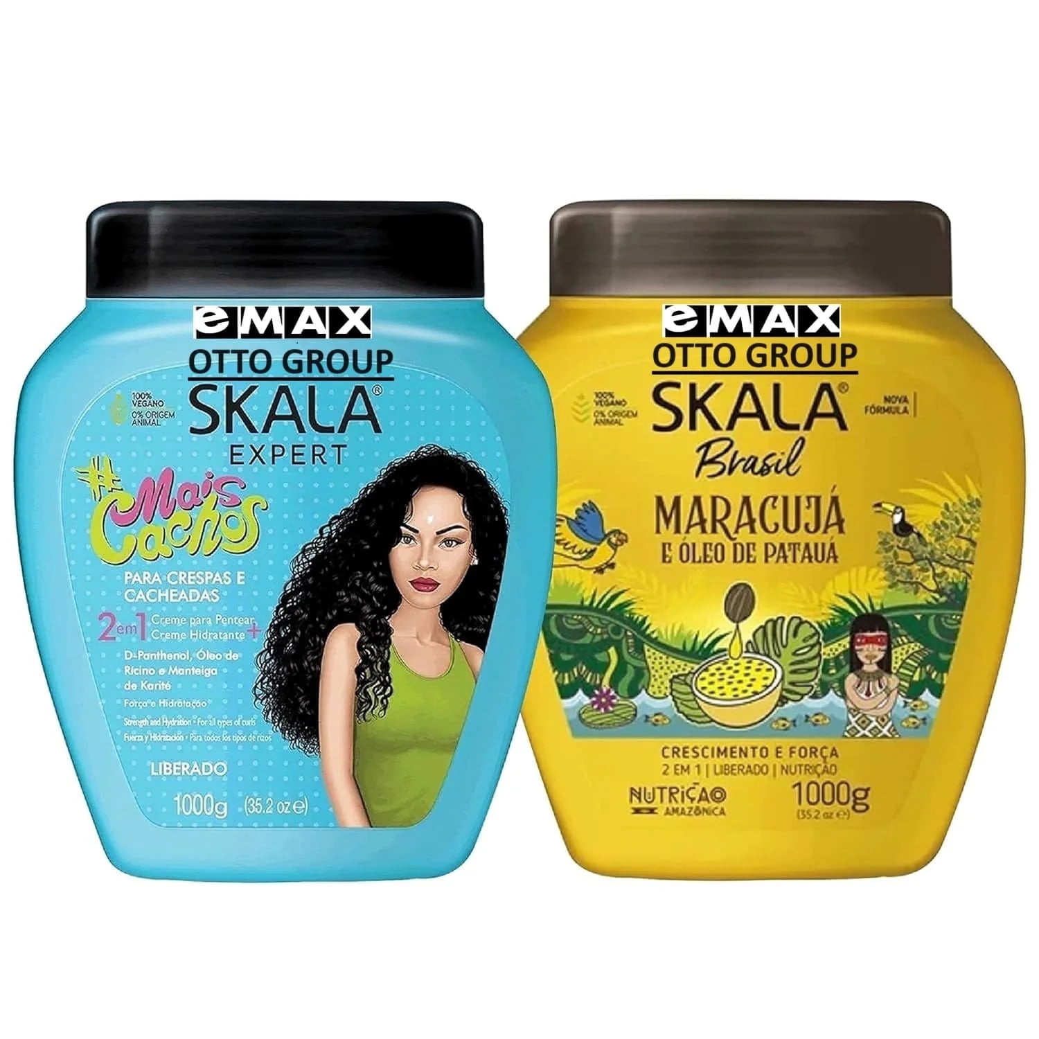 2 Pack SKALA Hair Care Set: Expert Mais Cachos 2-in-1 Conditioning Treatment Cream + Brasil Passion Fruit Pataua Oil - Nourish, Strengthen, and Transform Your Hair - Each Bottle 1000g/1kg - 35.27 Oz