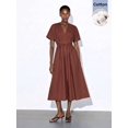 thumbnail image 6 of Brown V-Neck Wrap Midi Dress With Tie Waist And Short Sleeves, 6 of 8