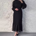 thumbnail image 6 of Quixlent Women Evening Dress Pleated A-line Long Lantern Sleeves Pleated See-through Mesh Stand Collar Tight Waist Ruffle Patchwork Maxi Dress, 6 of 8