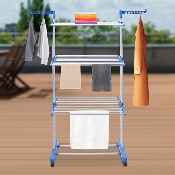 4-Tier Folding Clothes Drying Rack Stainless Steel Laundry Garment Dryer Stand