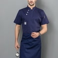 thumbnail image 3 of Baohd Chef Jacket Kitchen Apron Three Buttons with Front Pockets Clothes Summer Shirts for Men Kitchen Supplies for Grill Restaurant Blue M, 3 of 5