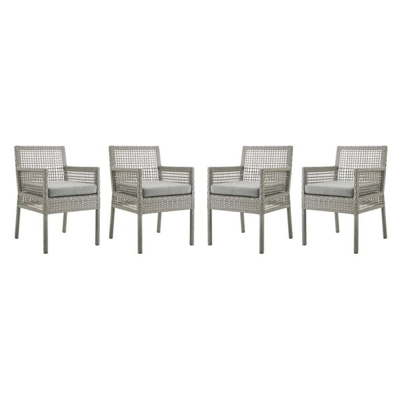 Aura Dining Armchair Outdoor Patio Wicker Rattan Set of 4 in Gray Gray