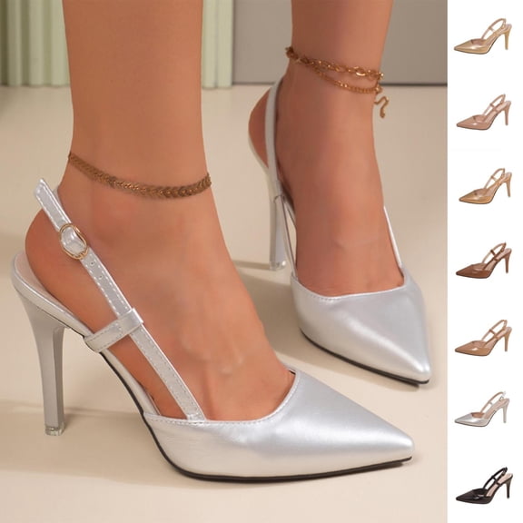 YTCAMLO Slingback Heels for Women Fashion Comfortable Wedding Party Dress Shoes with Buckle Closed Pointed Toe Pumps
