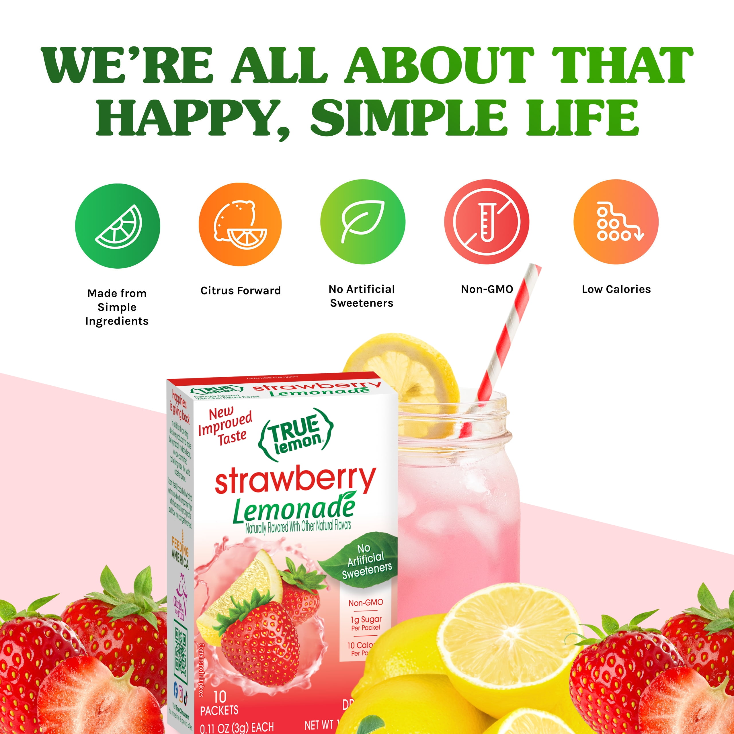 (12 pack) (12 pack) True Lemon Strawberry Lemonade Drink Mix Powder, No Artificial Sweeteners, 1.06 oz., 10 Count Box