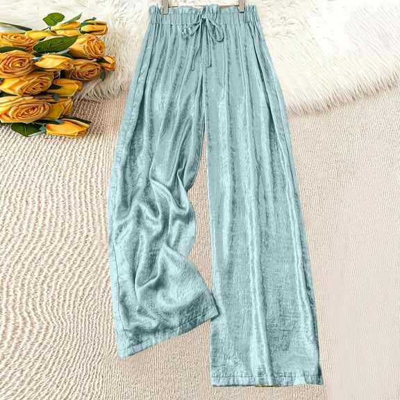 AGWOLF Women's Metallic Pants Casual Wide Leg Baggy Trousers Party Nightout Clubwear Long Pant