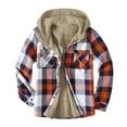 thumbnail image 2 of UVEASISHA Flannel Winter Jacket for Men Plaid Hooded Shirts Long Sleeve Button Down Shirt Jackets Fleece Lined Warm Up Shacket with Pockets,Winter Sales,Orange,M, 2 of 3