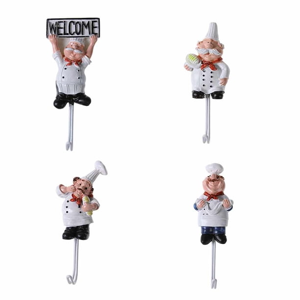 4 piezas de dibujos animados Chef de acero inoxidable gancho adhesivo ropa abrigo sombrero percha cocina baño ganchos de toalla a prueba de óxido Inevent JJ17503-00