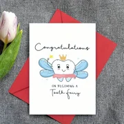Congratulations Tooth Fairy Card – Adorable Design with Crowned Tooth Character – Blank Inside, Envelope Included – Perfect for Celebrating New Tooth Fairy Milestones