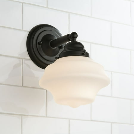 

Possini Euro Design Astrid Modern Wall Light Sconce Black Hardwire 7 1/2 Fixture Schoolhouse White Glass for Bedroom Bathroom Vanity Reading Hallway