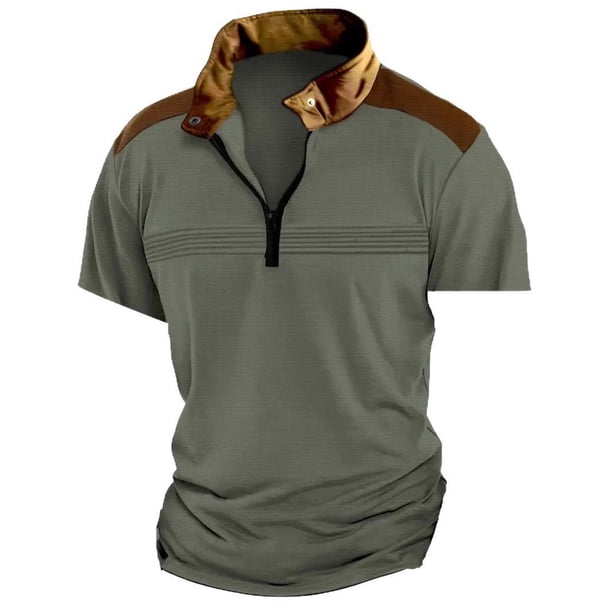 pstuiky camisetas de hombre, Blusa de manga corta con cuello alto, manga corta, bloque de color y cremallera para hombre camisetas de hombre xxl
