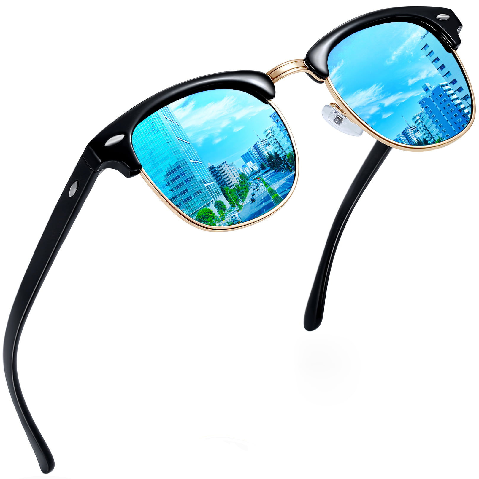 Classic Polarized Sunglasses Half Frame Semi-Rimless UV400 Protection Mirrored Eyewear Sun Glasses with Case for Men Women