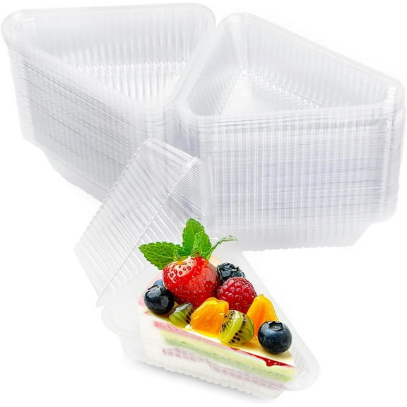MEKBOK 200 Pcs Individual Cake Slice box,Clear Pie Slice Containers Plastic Disposable,Cake Slice Boxes For 6”-8” Diameter Cake or Pie Slices, Desserts(4.4 Inches)
