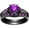 thumbnail image 2 of Divine Creation 925 Sterling Silver 2.00 Ct Round Cut Purple Amethyst Wedding Engagement Thanksgiving Christmas Bridal Ring Set 14K Black Gold Plated For Women's -4.5, 2 of 3