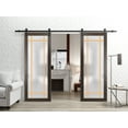 thumbnail image 3 of Sturdy Double Barn Door | Planum 2113 Chocolate Ash with Frosted Glass | 13FT Rail Hangers Heavy Set | Modern Solid Panel Interior Doors, 3 of 6