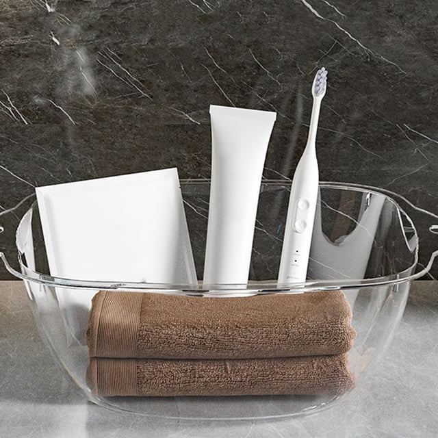 Bassin de Lavage en Plastique avec Doubles Poignées, Bassin Multifonction Transparent pour Nettoyer le Visage et Laver