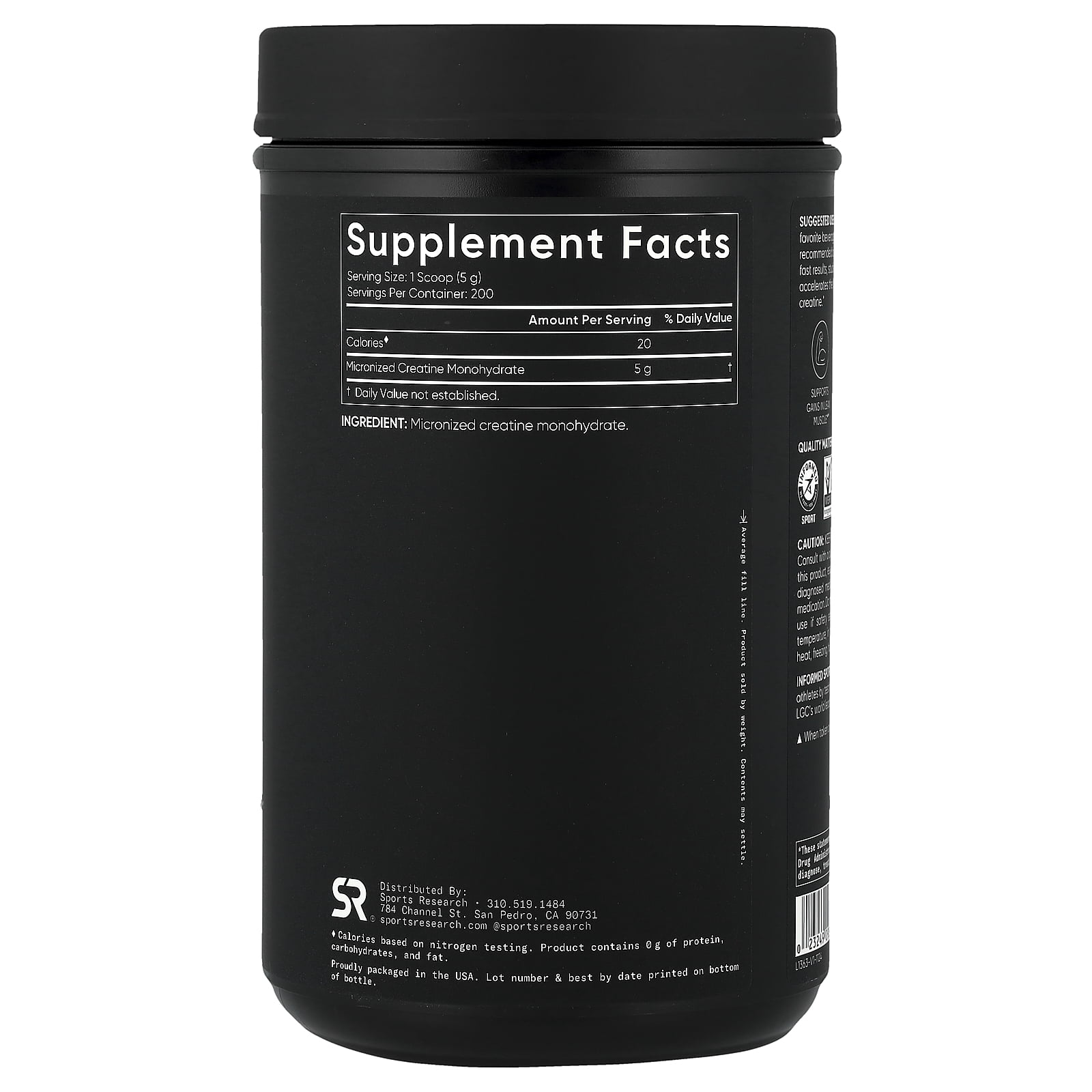 Sports Research Creatine Monohydrate, Unflavored, 2.2 lb (1 kg)
