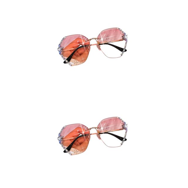 relayinert Protection Sunglass Vintage Rhinestone Glasses For Outdoor Activities Metal Vintage Frameless Rhinestone Glasses pink 2Set
