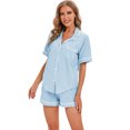 thumbnail image 2 of GEX 100% Cotton Pajamas for Women 2 Piece PJ Set Button-Down Short Sleeve Soft Knit Summer Sleepwear Loungewear Light Blue L, 2 of 6