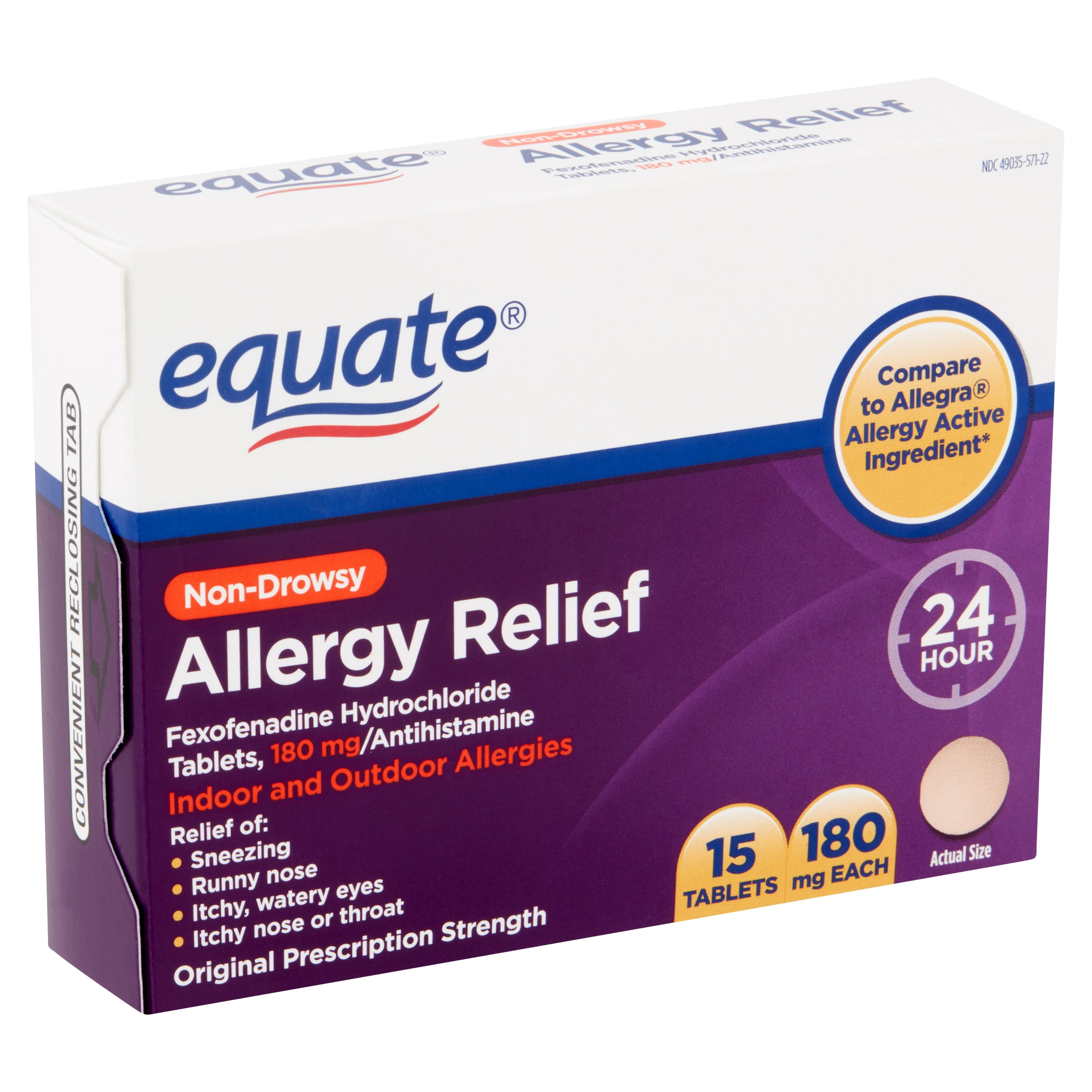 Equate Non-Drowsy Allergy Relief Tablets, 180 mg, 15 count - Walmart.com.