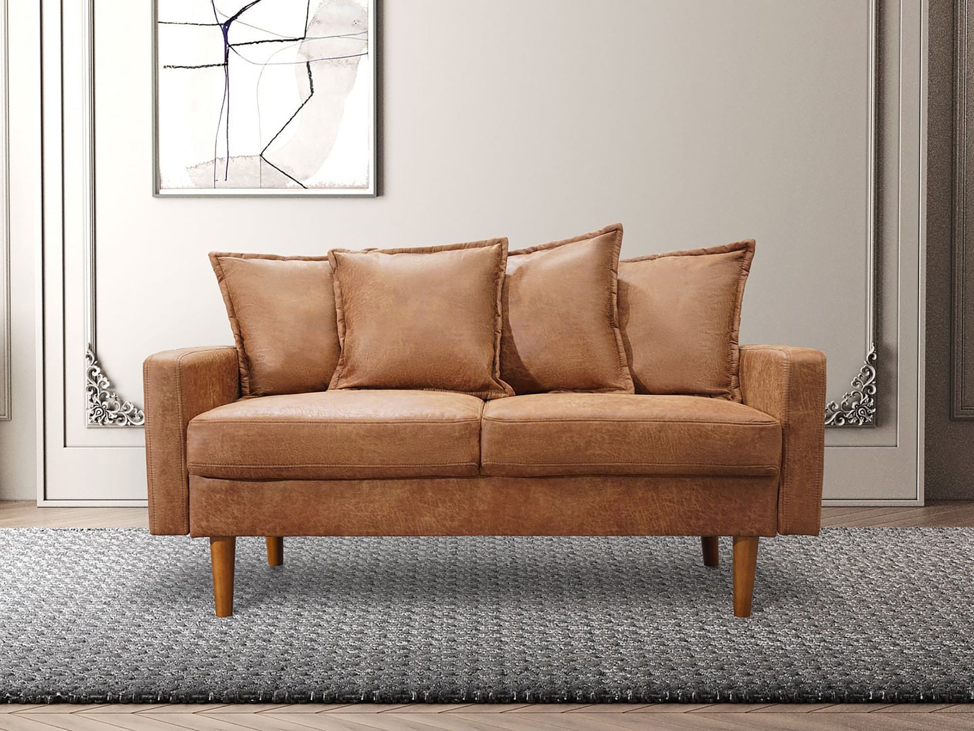 Koby Home 58" Mid-Century Loveseat Sofa Seat Faux Leather Sofas Couches ...