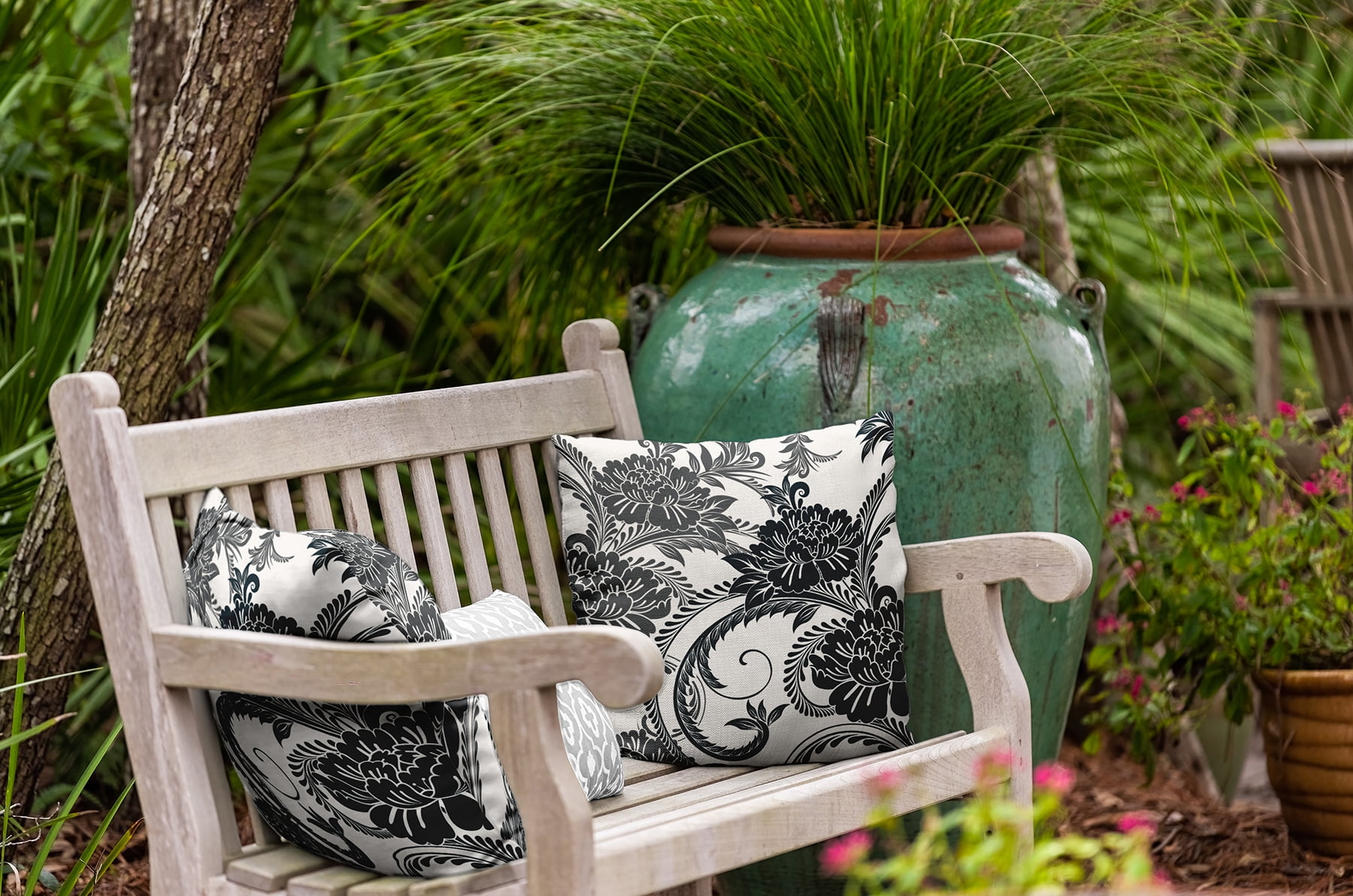 16" x 16" Simply Daisy Flower Flourish Indoor/Outdoor Polyester Throw Pillow, Black Qty 1