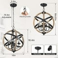 thumbnail image 6 of Farmhouse Chandelier Light Fixtures 4-Light Dining Room Light Fixtures Height Adjustable Wood Light Fixtures Ceiling Hanging for Kitchen, Living Room, Hallway, Bedroom, Foyer Entryway, 6 of 9