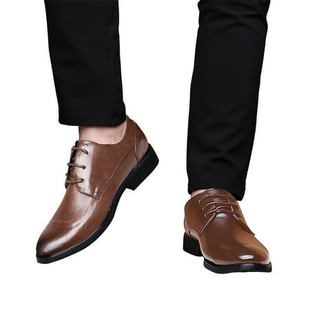 Dakaela Men s Dress Shoes Bussiness Formal Oxfords Wingtip Lace up Pointy Toe Leather Loafers Brown 10