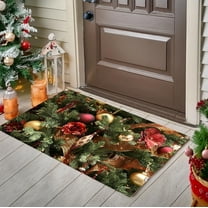 Christmas Welcome Mat for Front Door, Non-Slip Absorbent Indoor Outdoor Doormat, Holiday Decor Floor Mat for Entryway Kitchen Bathroom, Machine Washable(A)