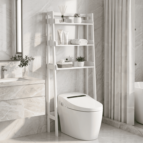 PAWON Over The Toilet Storage Shelf, 3-Tier Bathroom Organizer, White