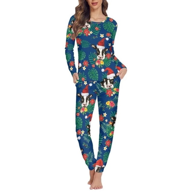 Conjunto de Pijama informal para mujer, ropa de dormir de dos piezas, jersey de manga larga, estampado a pedido, regalos de navidad