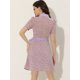 thumbnail image 4 of Vestido Camisero Floral Con Cinturón Y Cuello En Contraste De Manga Corta Para Mujer Púrpura XS, 4 of 5