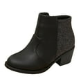 thumbnail image 5 of Girls Chelsea Boots Glitter Suede Thickened Winter Warm Ankle Booties Zip up Chunky Stacked Heel Casual Dress Boots G 12.5 Little Kid, 5 of 5