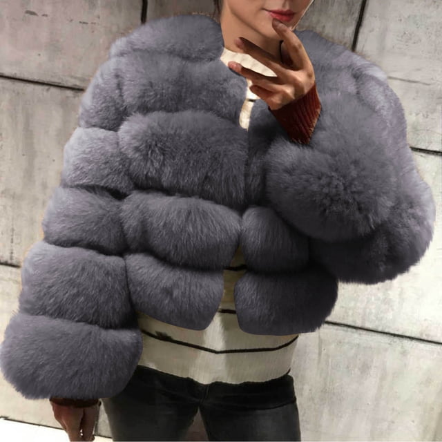 Chaquetas y abrigos casuales de manga larga sin capucha para mujer, de talla grande, de invierno, cálidos, holgados, con cuello alto, de felpa y pelo, de poliéster.