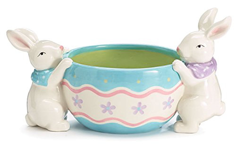 Burton Spring Easter Candy Dish with Bunnies Hang on Sides Pastel Color