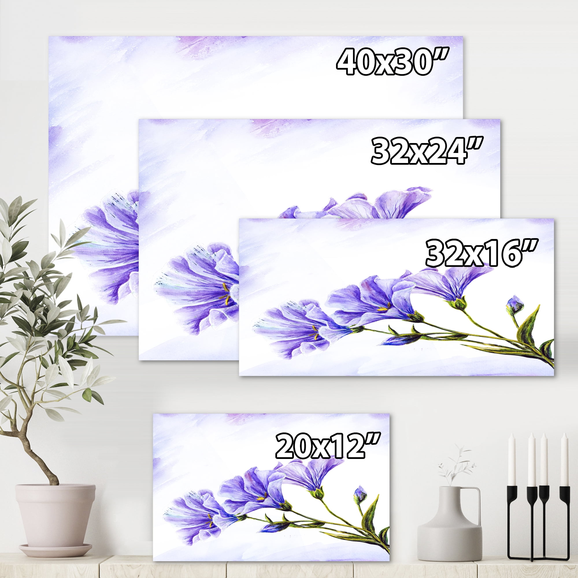 Designart ' Blue Wildflowers With Leaves II ' Traditional Canvas Wall Art Print