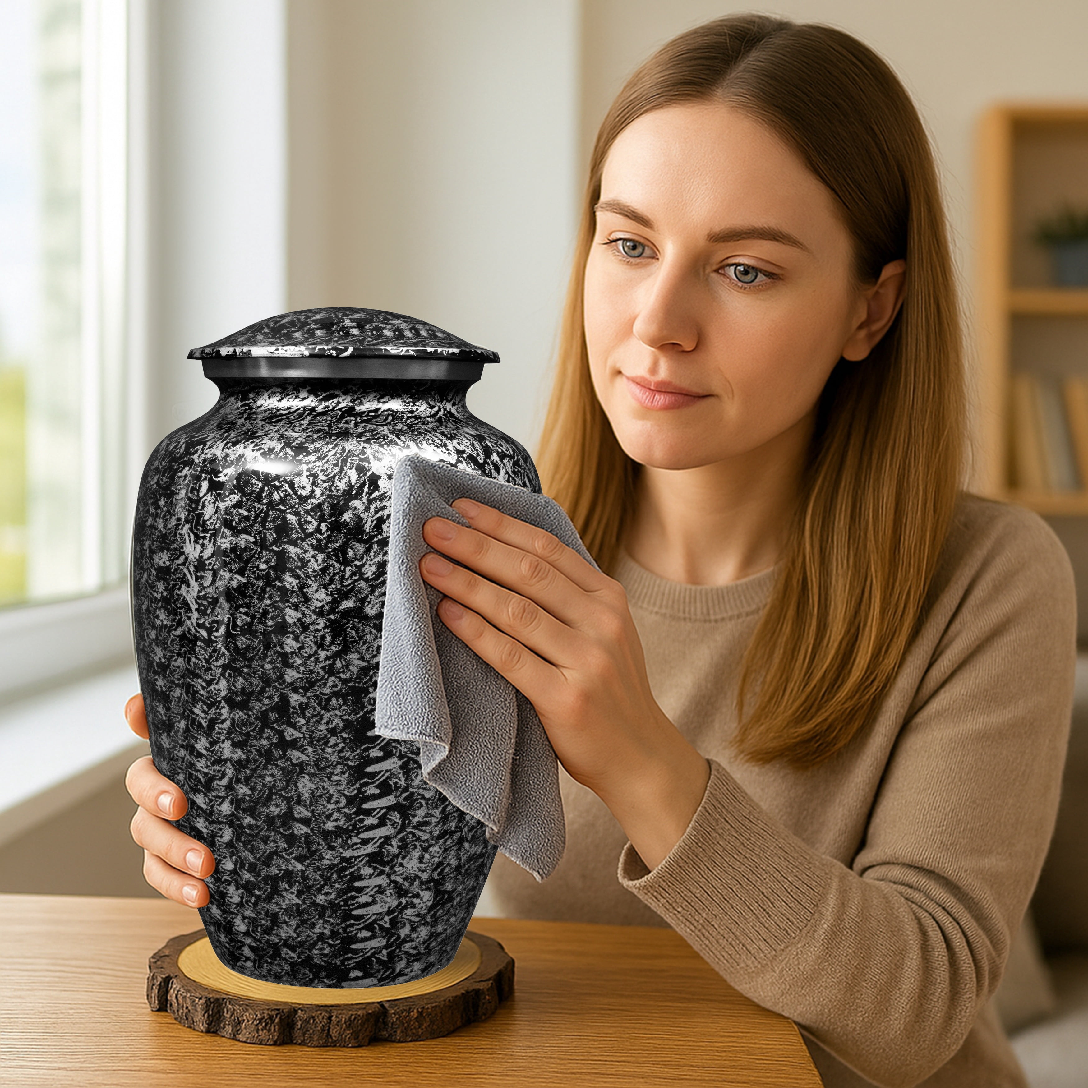 Handcrafted Aluminum Urn - Decorative Memorial Holder for Ashes and Remembrance (Charcoal)