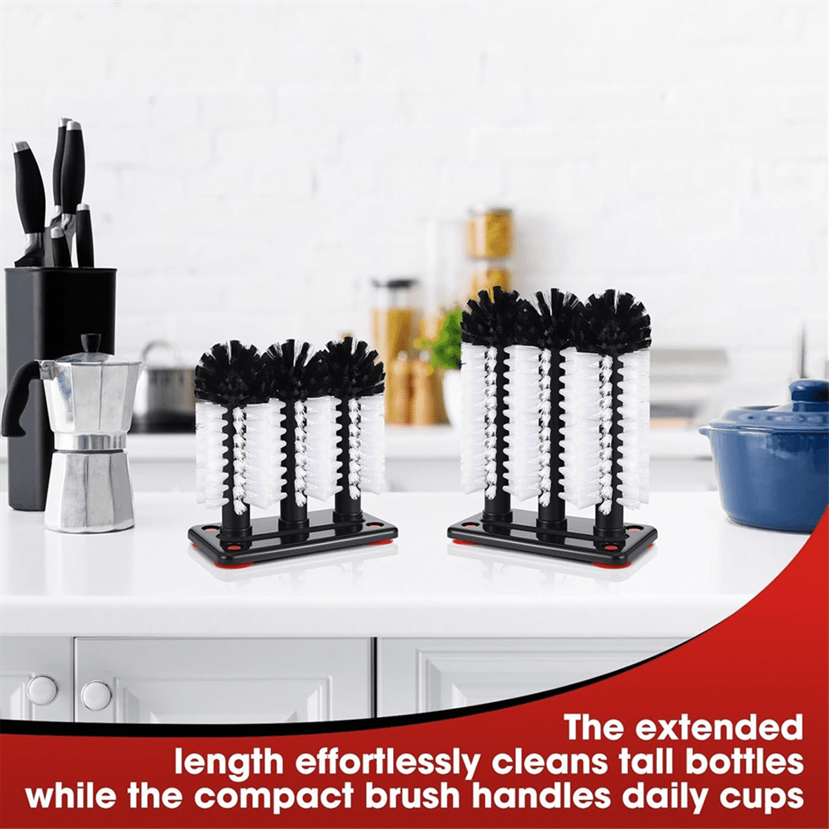 2 Pack Water Bottle Cleaning Brush Two Size with Suction Base Glass Cup Washer 3 Head Bristle Brush for Bar Beer Cup,1set * cup washer for sink