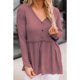 thumbnail image 2 of Blusa con botones y volantes y dobladillo suelto para el hogar y la oficina, color rosa, talla S - Blusa de manga larga con escote en V y mezcla de poliéster, 2 of 7