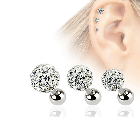 16ga Cartilage Barbells Tragus Rook Daith with Ferido CZ Gems - Pack of 3 - 316L
