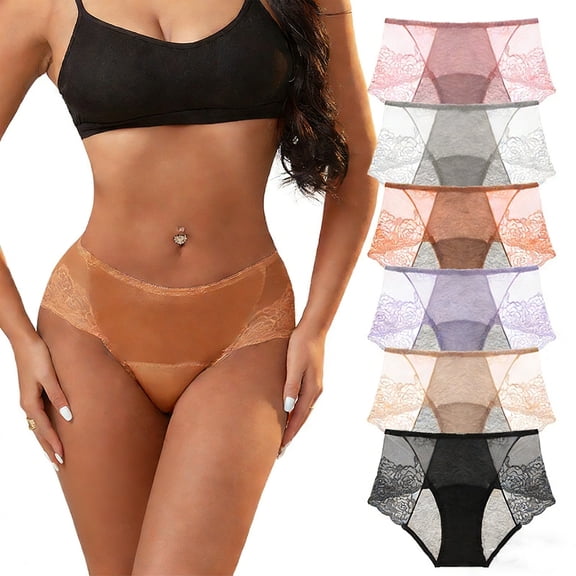 Womens Panties Sexy Lace See Through Sheer Satin Low Waist Seamless Exotic Briefs Solid Butt Lifting Seductive Naughty Briefs No-Irritation Design, Comfortable Beige L
