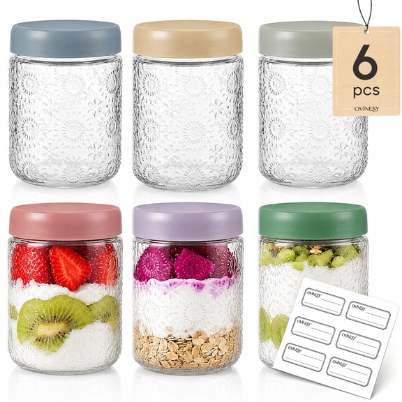 Overnight Oats Containers with Lids 16 oz Glass Jars 6 Pack Glass Mason Jars with Airtight Lids
