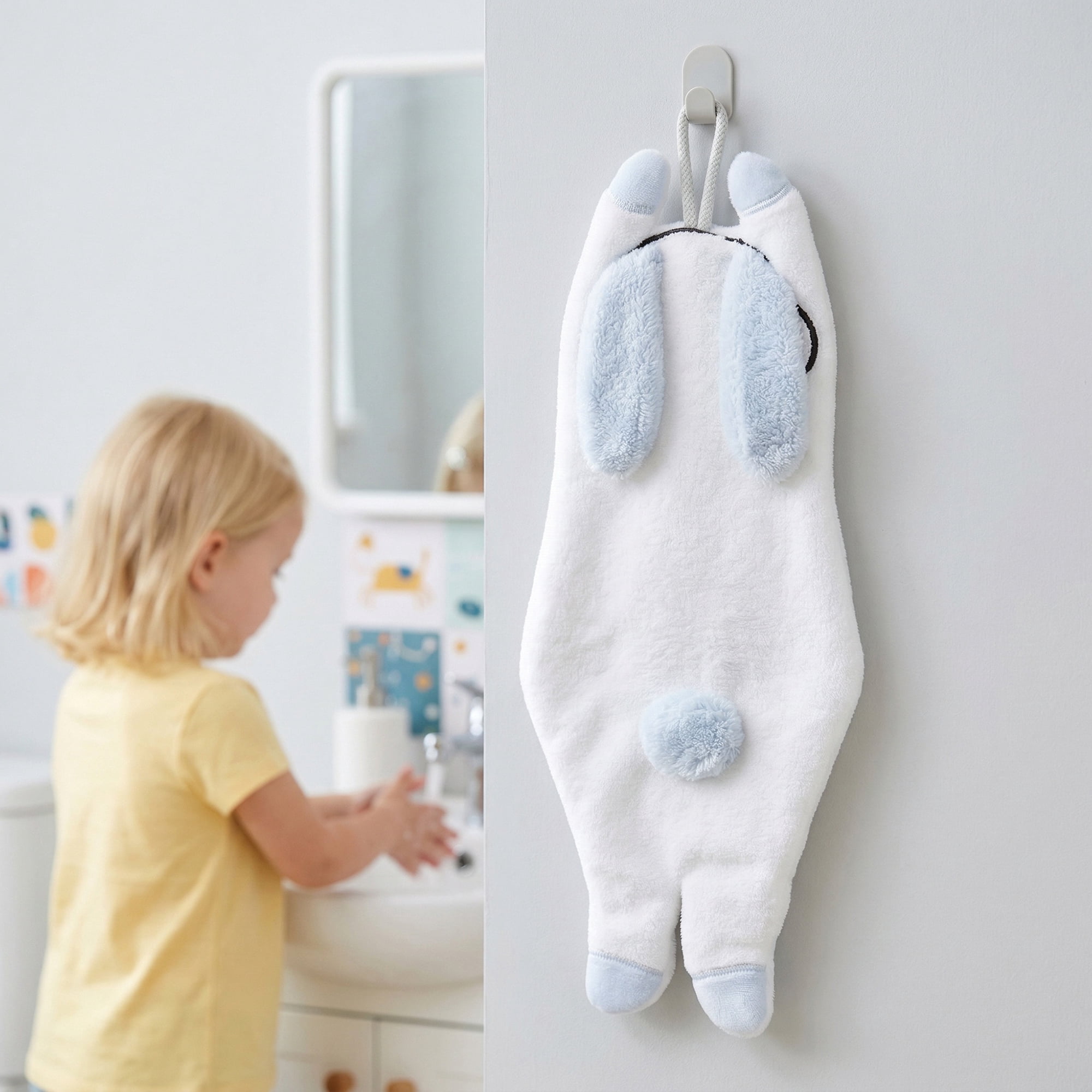 Unique Bargains Animal Shaped Hanging Hand Towels Absorbent Coral Fleece White 13" x 6"