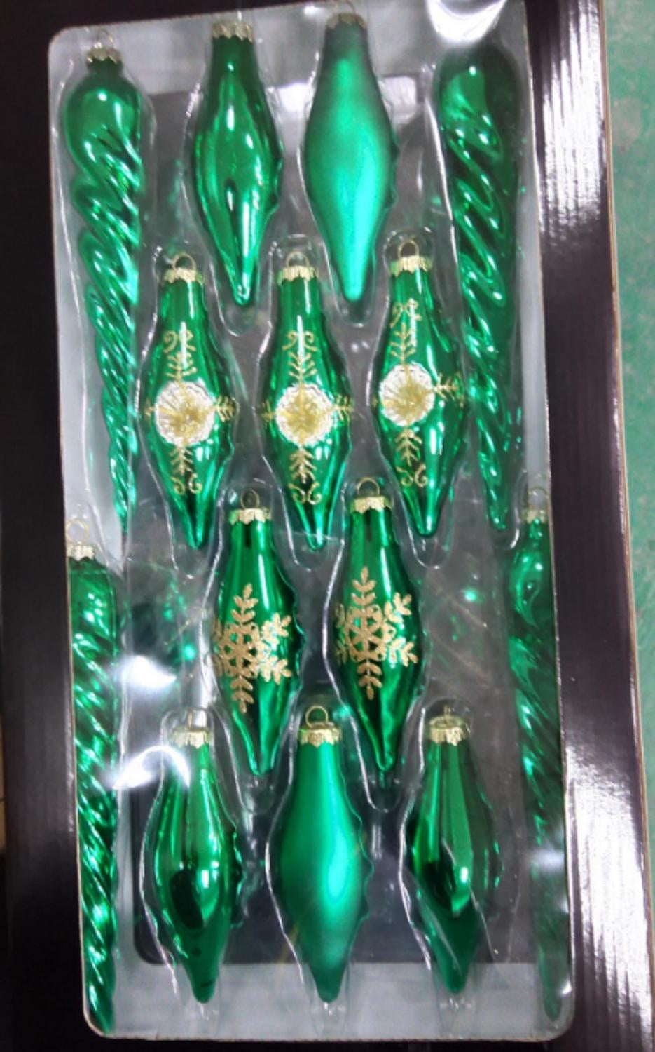 36-Piece Set of Green and Gold Asymmetrical Christmas Ornaments