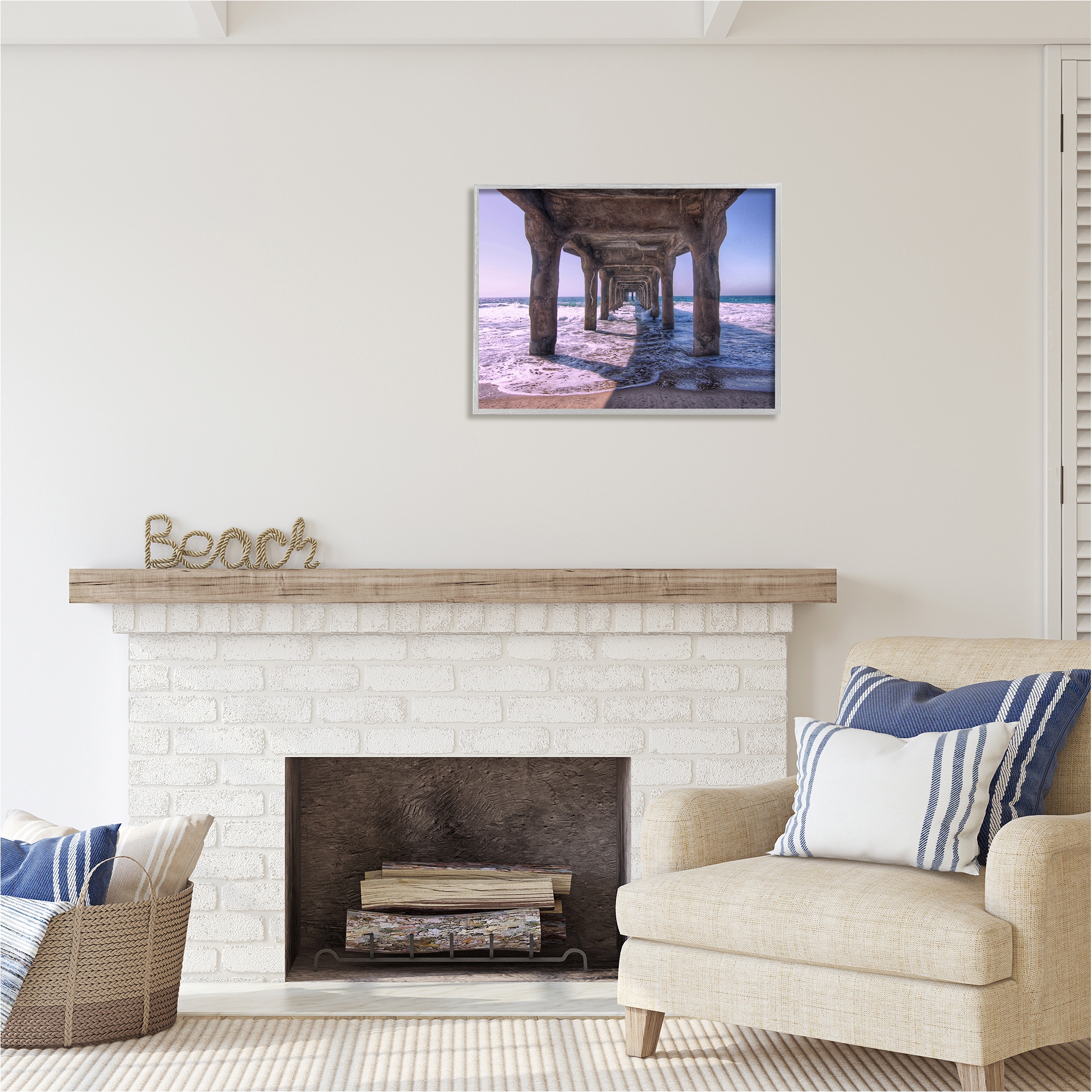 Stupell Industries Waves Under Dock Landscape Photography Gray Framed Art Print Wall Art, 30 x 24