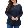 thumbnail image 2 of FlorCurve Plus Size Sweatshirts for Women Long Sleeve Shirts Crew Neck Loose Fit Blouse with Pockets, Navy 3XL, 2 of 7